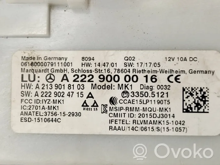 Mercedes-Benz E W238 Module de contrôle sans clé Go A2229000016