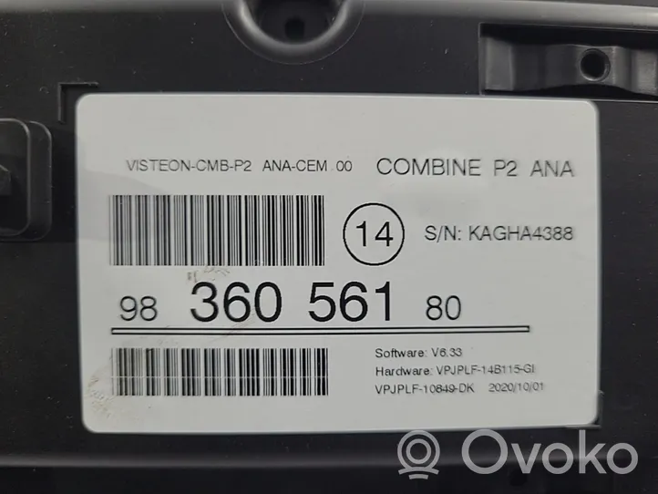 Peugeot 208 Compteur de vitesse tableau de bord 9843003980