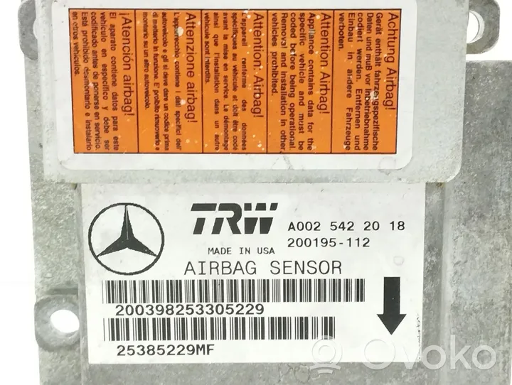 Mercedes-Benz ML W163 Oro pagalvių valdymo blokas A0025422018