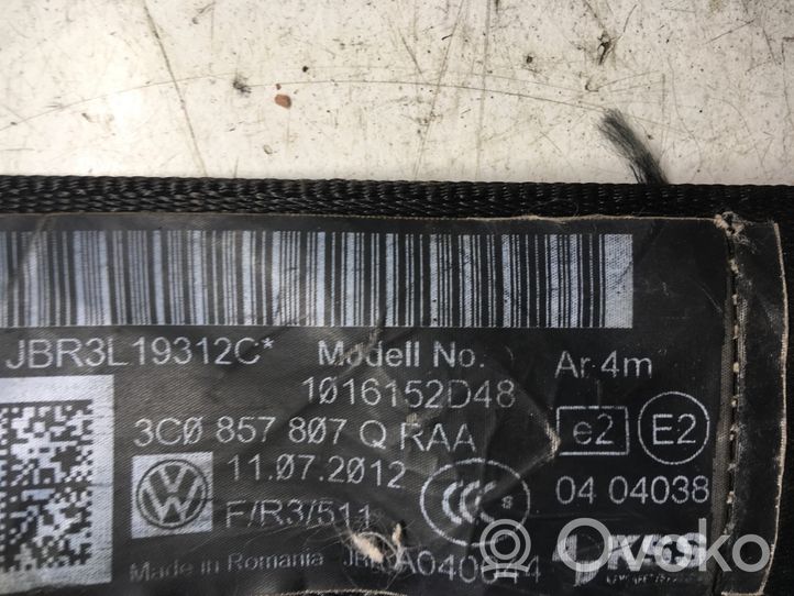 Volkswagen PASSAT B7 Pas bezpieczeństwa fotela tylnego środkowego 3C0857807Q