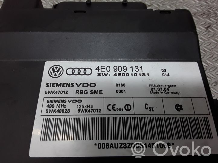 Audi A8 S8 D3 4E Module de contrôle sans clé Go 4E0909131