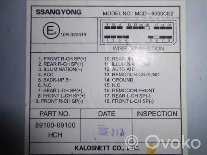 SsangYong Actyon sports I Radio/CD/DVD/GPS-pääyksikkö MCD6000CE2