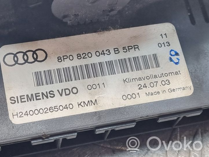 Audi A3 S3 A3 Sportback 8P Ilmastoinnin ohjainlaite 8P0820043B