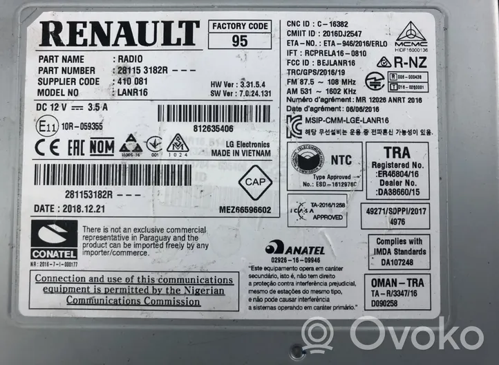 Renault Kadjar Unità principale autoradio/CD/DVD/GPS 281153320R
