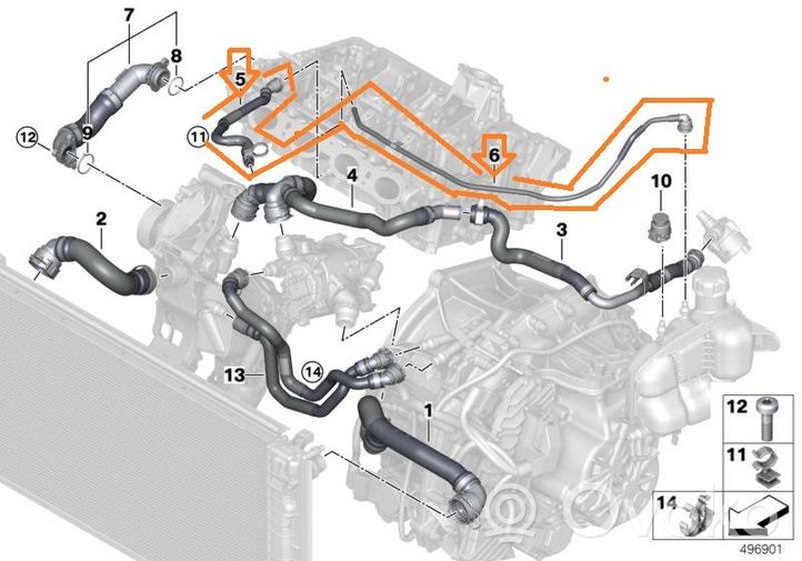 Mini One - Cooper F56 F55 Tuyau de liquide de refroidissement moteur 17128658483	