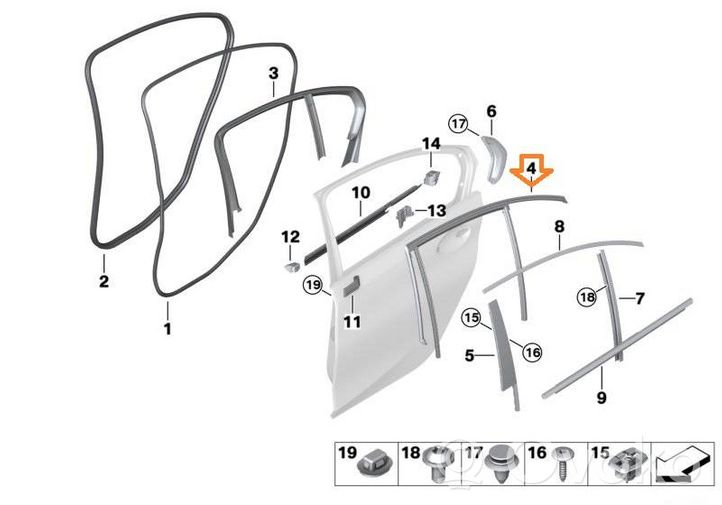 BMW 3 G20 G21 Moulures des vitres de la porte arrière 51357407406