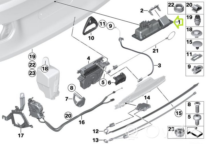 BMW 3 F30 F35 F31 Support extérieur, poignée de porte de hayon 7368752