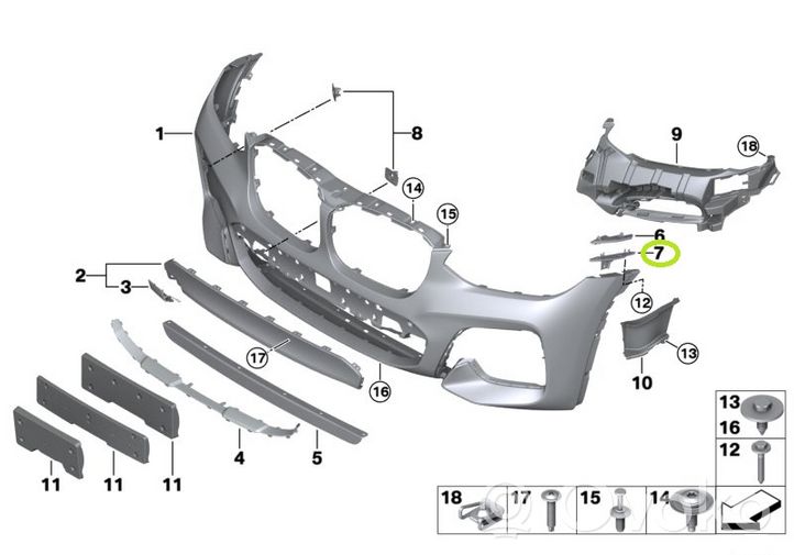 BMW X3 G01 Priekšpusē bampera turētājs 7399984