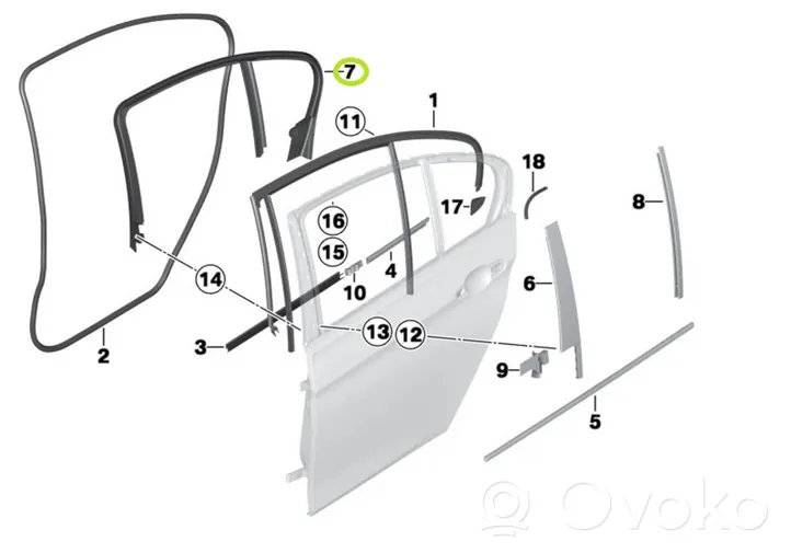 BMW 3 F30 F35 F31 Rivestimento modanatura del vetro della portiera posteriore 7259709