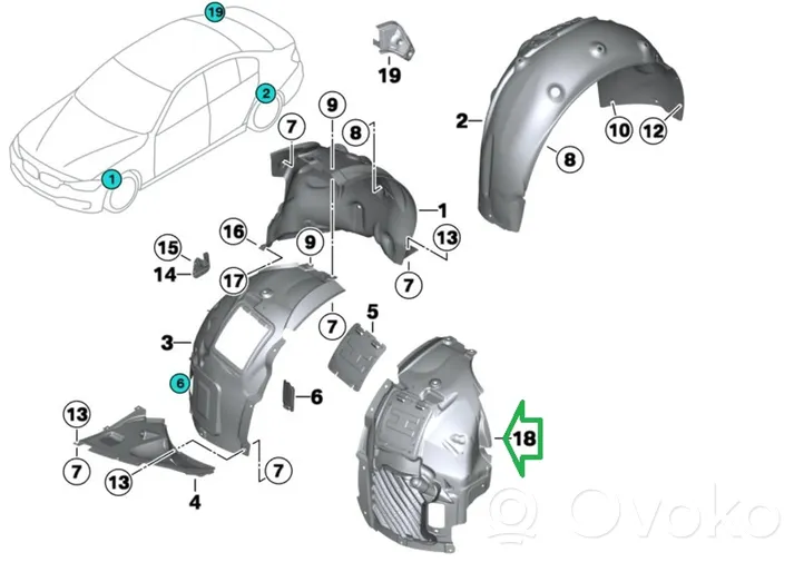 BMW 4 F32 F33 Rivestimento paraspruzzi passaruota anteriore 7260729