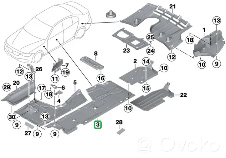 BMW 3 F30 F35 F31 Protection inférieure latérale 7241833