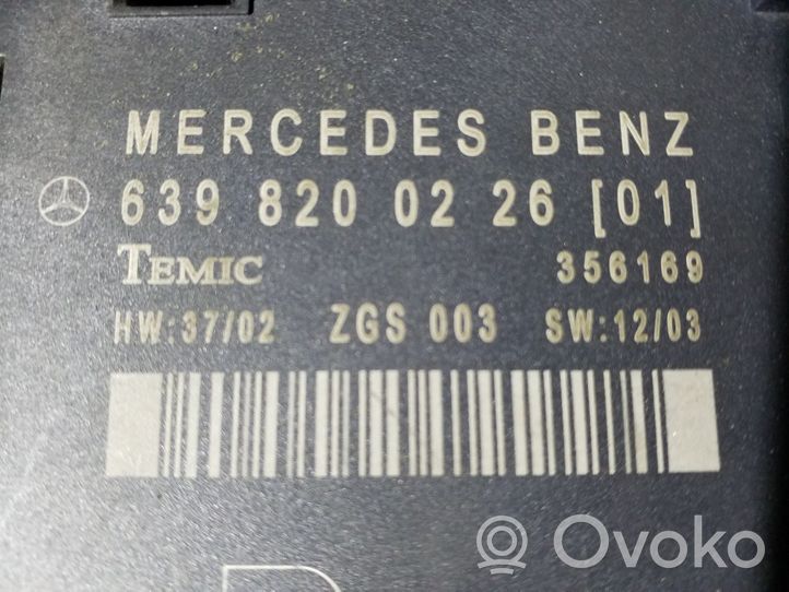 Mercedes-Benz Vito Viano W639 Oven ohjainlaite/moduuli 6398200226
