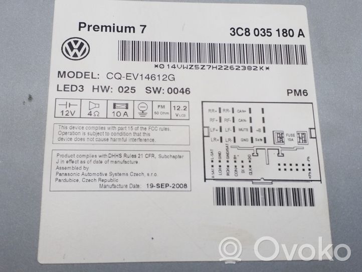 Volkswagen PASSAT CC Unità principale autoradio/CD/DVD/GPS 3C8035180A