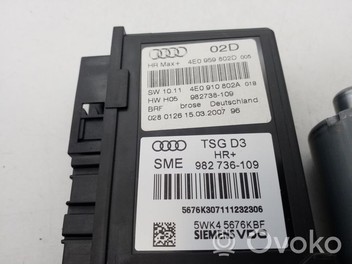 Audi A8 S8 D3 4E Takaoven manuaalinen ikkunan nostin 4E0959802D