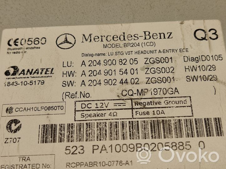 Mercedes-Benz C W204 Unità principale autoradio/CD/DVD/GPS A2049008205