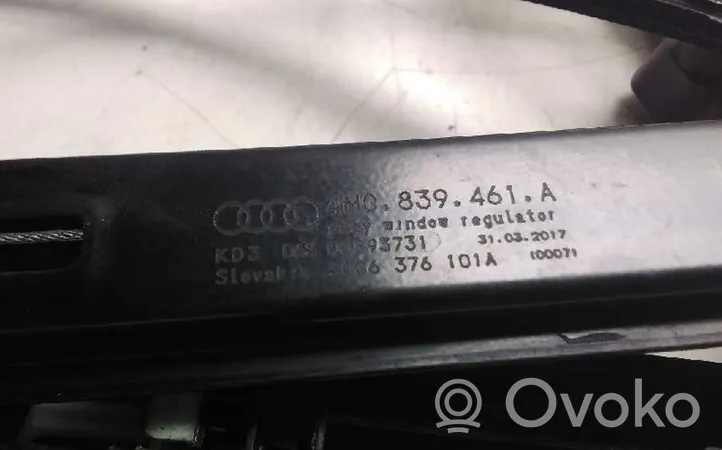 Audi Q7 4M Meccanismo di sollevamento del finestrino posteriore senza motorino 4M0839461A