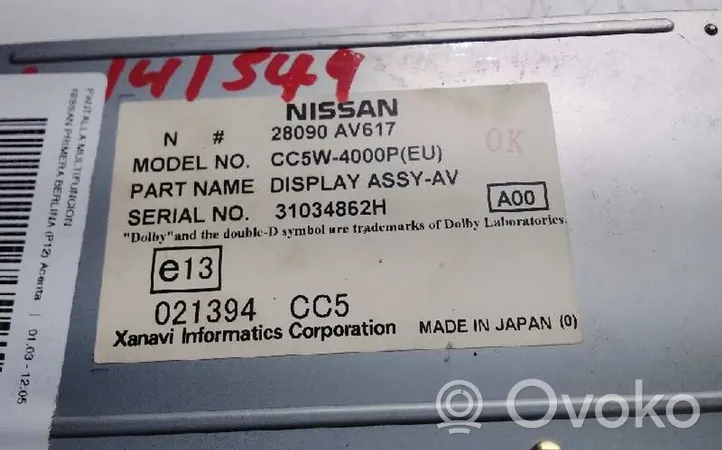 Nissan Primera Écran d'affichage supérieur 28090AV617