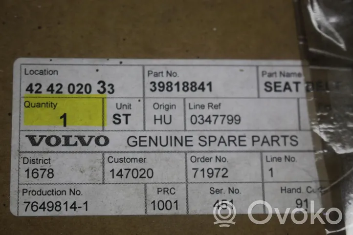Volvo V60 Pas bezpieczeństwa fotela przedniego PAS