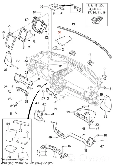 Volvo XC60 Kojelaudan keskiosan kaiuttimen suoja 31651962