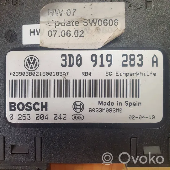 Volkswagen Phaeton Pysäköintitutkan (PCD) ohjainlaite/moduuli 3D0919283A
