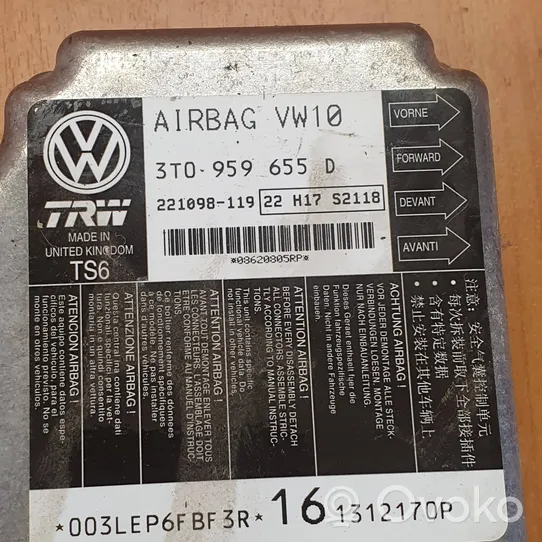 Skoda Superb B6 (3T) Sterownik / Moduł Airbag 3T0959655D