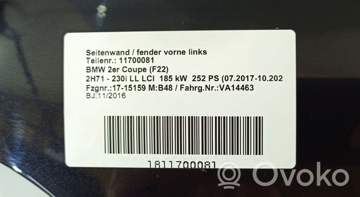 BMW 2 F22 F23 Błotnik przedni 023934