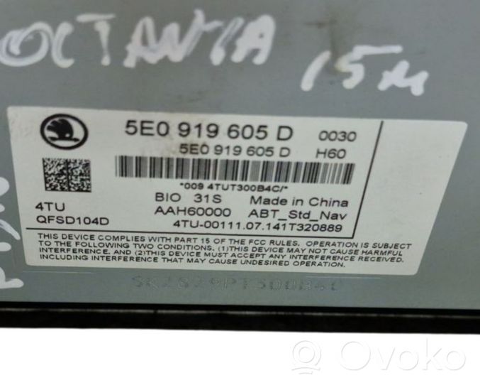 Skoda Octavia Mk3 (5E) Unità principale autoradio/CD/DVD/GPS 5E0919605D
