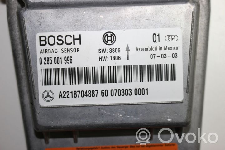 Mercedes-Benz CL C216 Turvatyynyn ohjainlaite/moduuli A2218704887