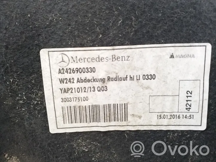 Mercedes-Benz B W246 W242 Rivestimento paraspruzzi parafango posteriore A2426900330