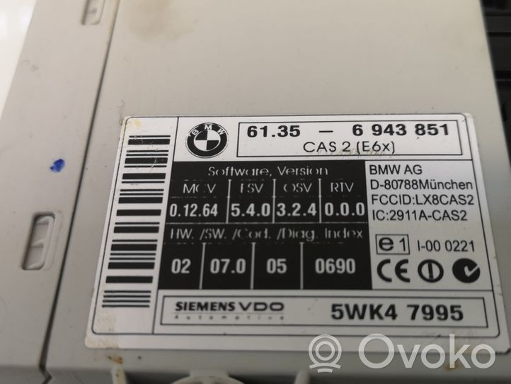 BMW 5 E60 E61 Moduł / Sterownik CAS 6943851