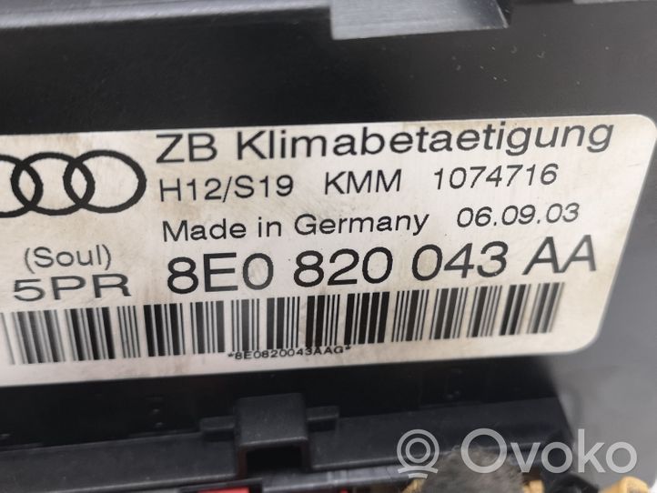 Audi A4 S4 B6 8E 8H Unité de contrôle climatique 8E0820043AA
