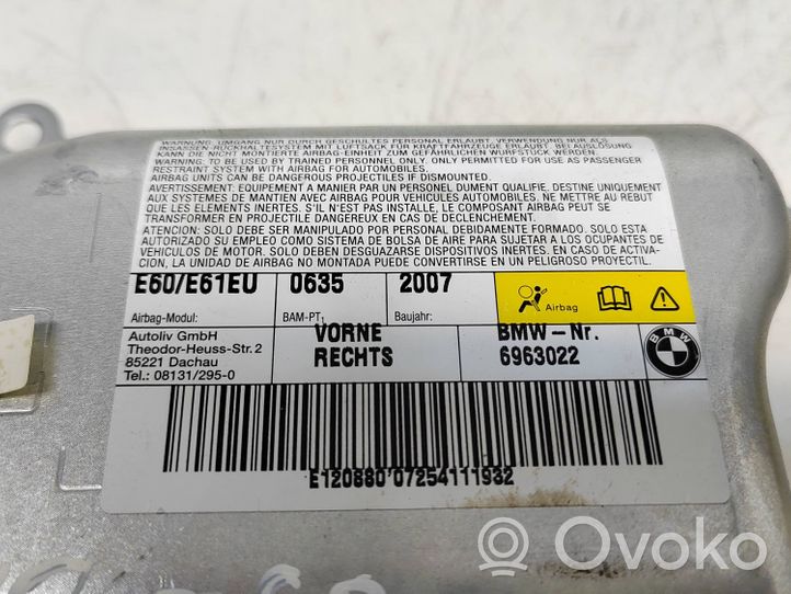 BMW 5 E60 E61 Priekšējo durvju drošības spilvens 6963022