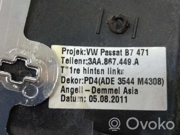 Volkswagen PASSAT B7 Galinė atidarymo rankenėlė (vidinė) 3AA867449A