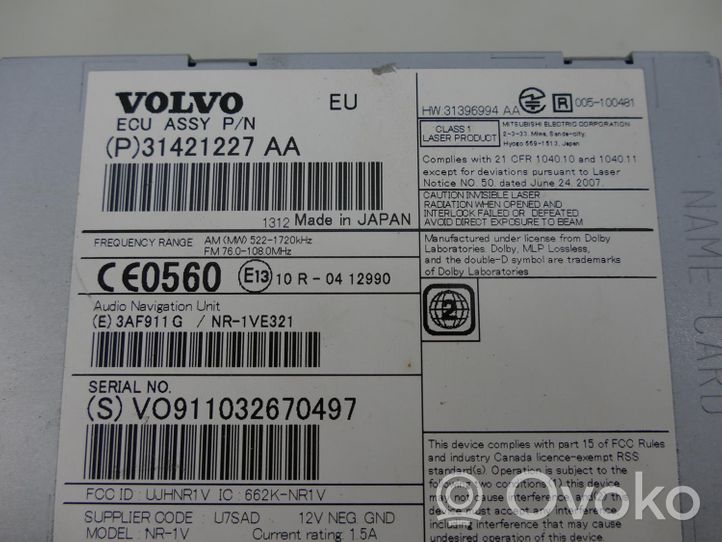 Volvo XC60 Unidad delantera de radio/CD/DVD/GPS 31421227
