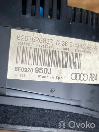 Audi A4 S4 B6 8E 8H Tachimetro (quadro strumenti) 8E0920950J