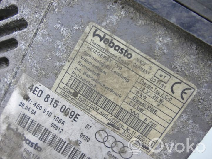 Audi A8 S8 D3 4E Pre riscaldatore ausiliario (Webasto) 4E0815069E