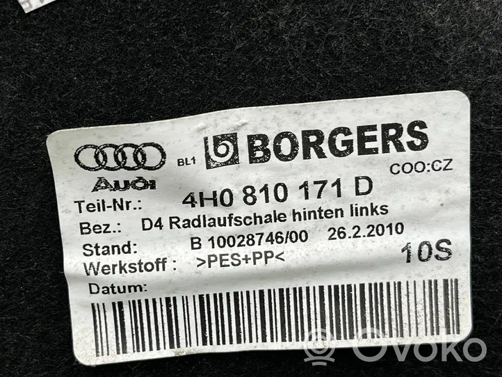 Audi A8 S8 D4 4H Rear arch fender liner splash guards 4H0810171D