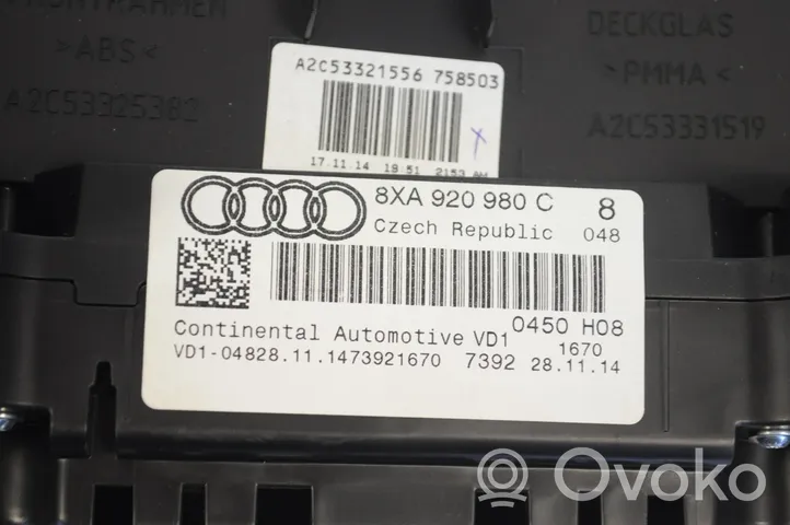 Audi A1 Compteur de vitesse tableau de bord 8XA920980C