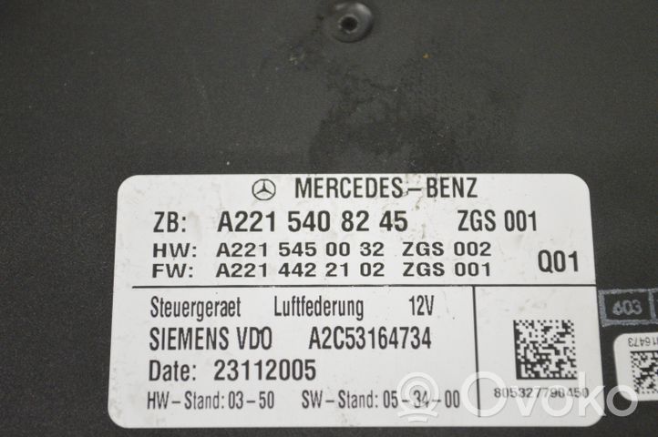 Mercedes-Benz S W221 Sterownik / Moduł tylnego zawieszenia pneumatycznego A2215408245