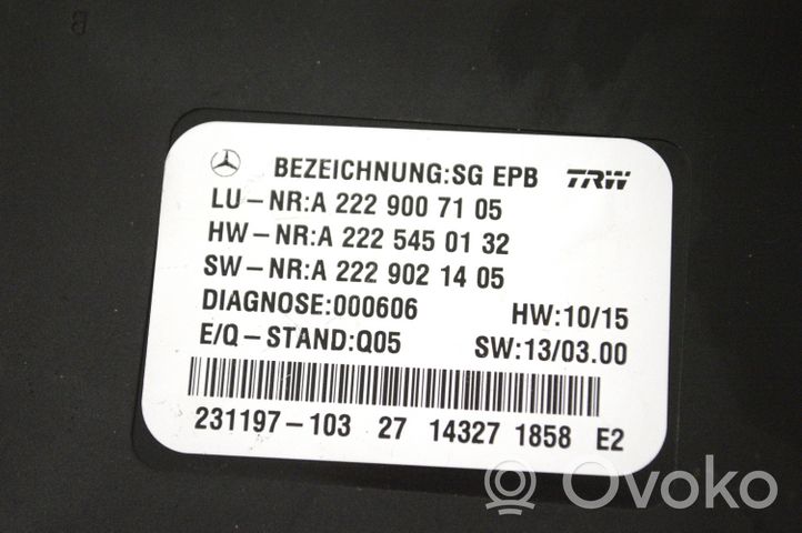 Mercedes-Benz S W222 Centralina/modulo EMF freno posteriore A2229007105
