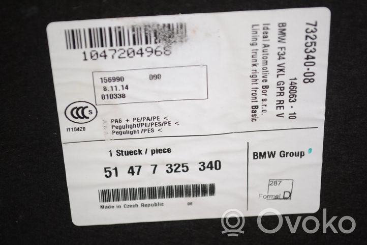 BMW 3 GT F34 Panneau, garniture de coffre latérale 51477325350