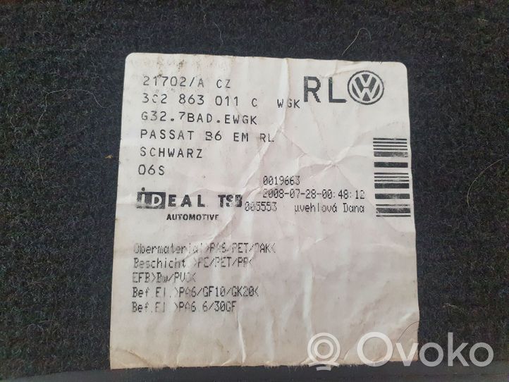 Volkswagen PASSAT B6 Tapis de sol arrière 3C2863011C