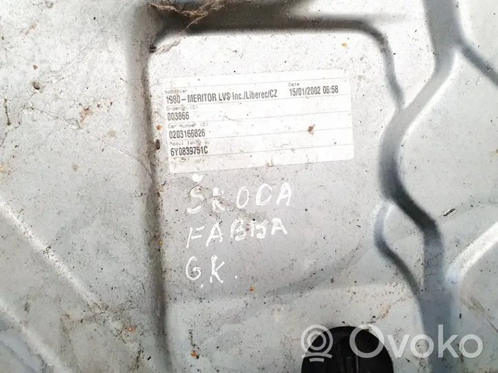 Skoda Fabia Mk1 (6Y) Elektryczny podnośnik szyby drzwi bocznych / przesuwnych 6y0839751c