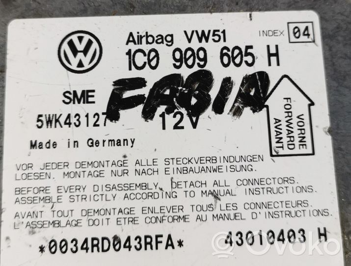 Skoda Fabia Mk2 (5J) Sterownik / Moduł Airbag 1C0909605H