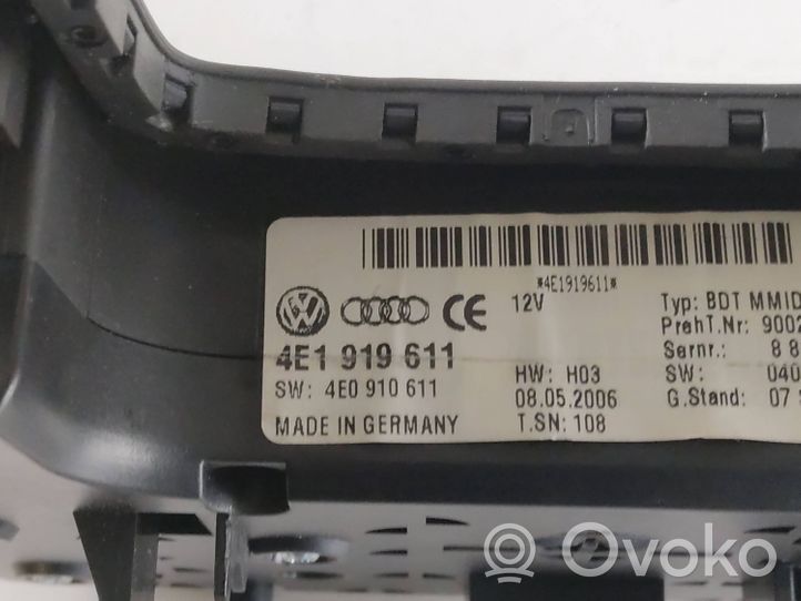 Audi A8 S8 D3 4E Pääyksikkö multimedian ohjaus 4E1919611