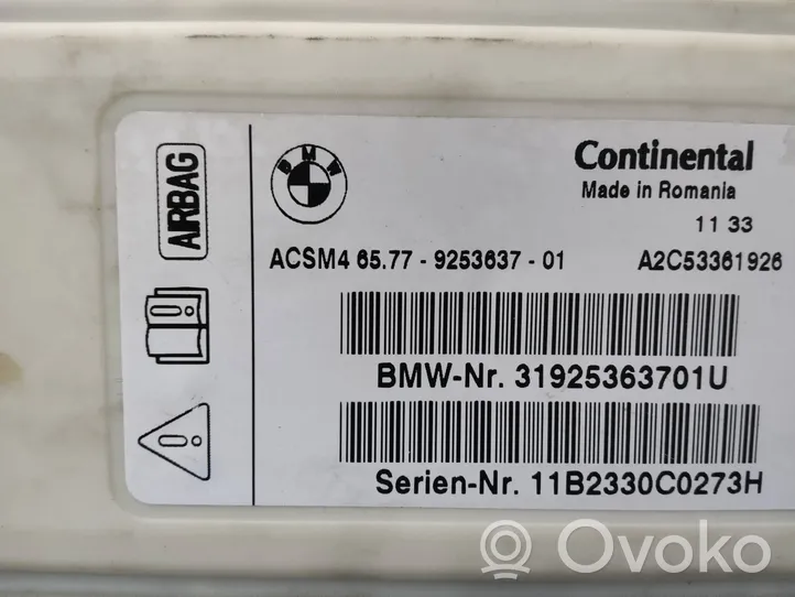 BMW 5 F10 F11 Turvatyynyn ohjainlaite/moduuli 9253637