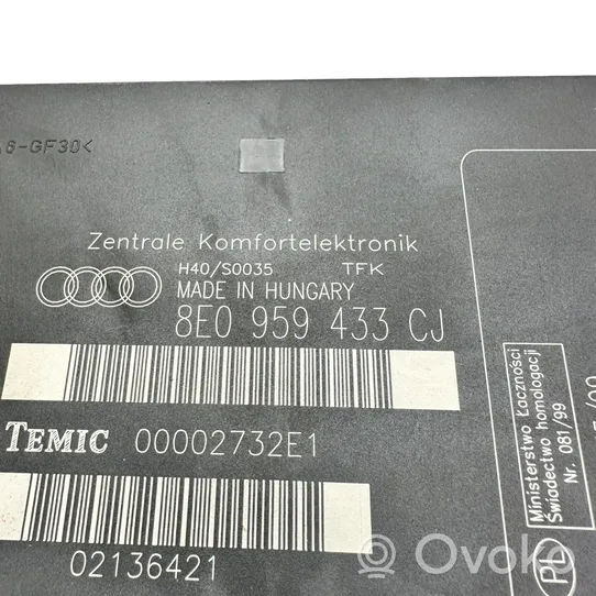 Audi A4 S4 B7 8E 8H Moduł / Sterownik komfortu 8E0959433CJ