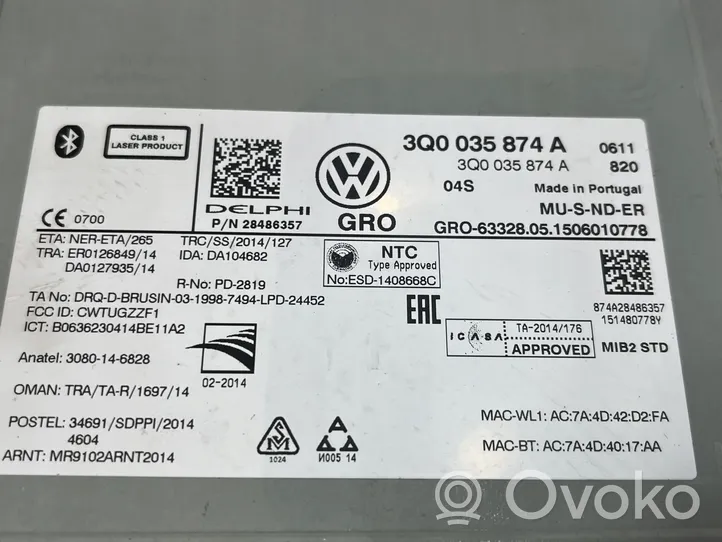 Volkswagen PASSAT B8 Navigation unit CD/DVD player 3Q0035874A