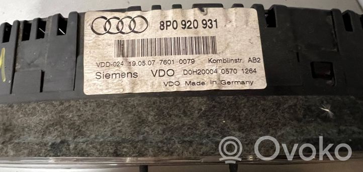 Audi A3 S3 A3 Sportback 8P Tachimetro (quadro strumenti) 8P0920931