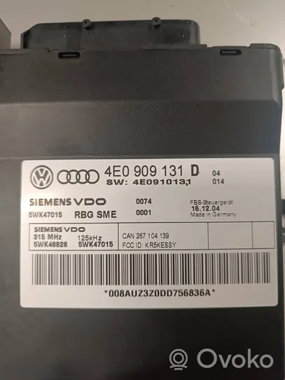 Audi A8 S8 D2 4D Module de contrôle sans clé Go 4E0909131D
